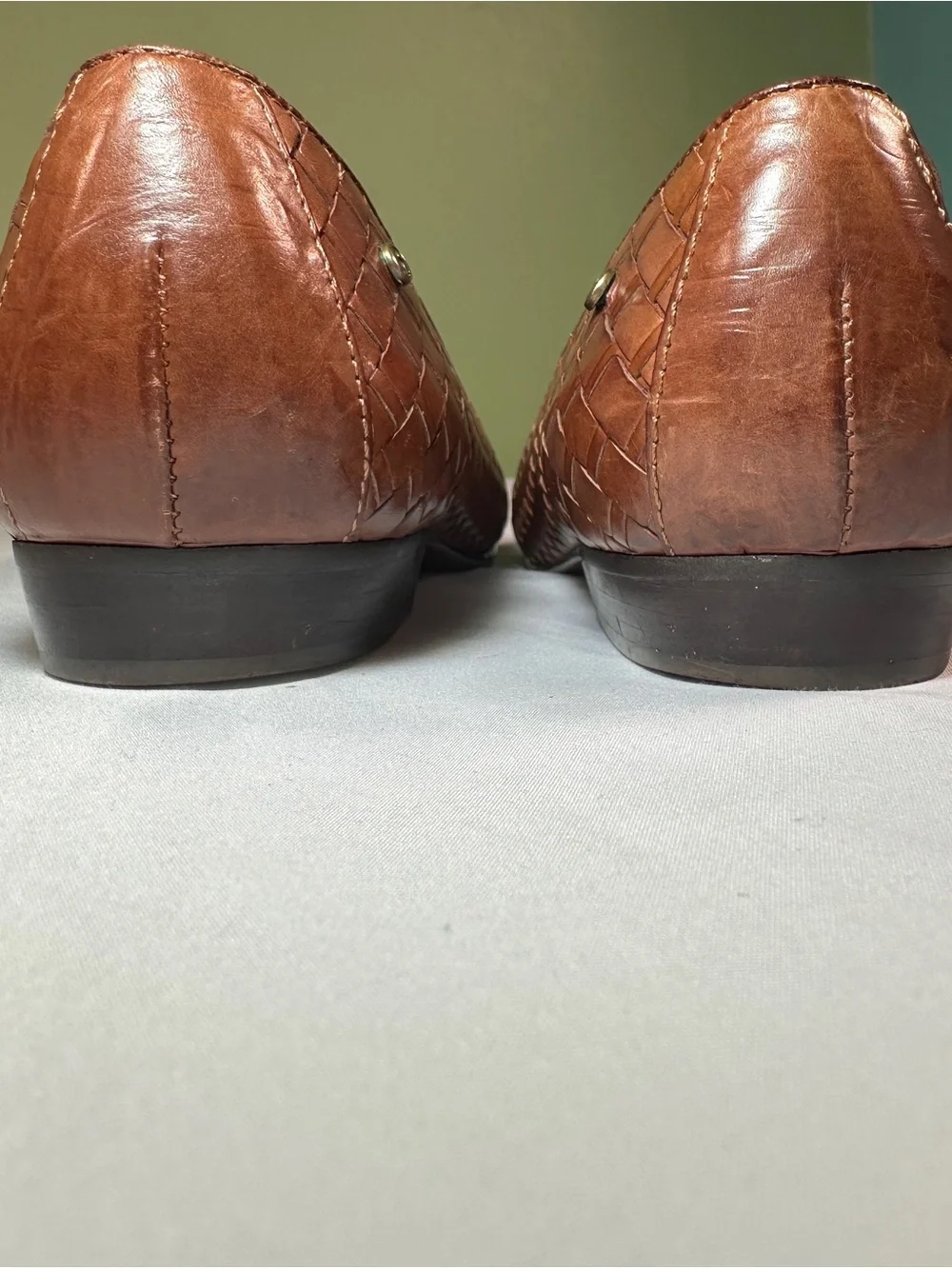 Etienne Aigner Woven Leather Flats - Rust